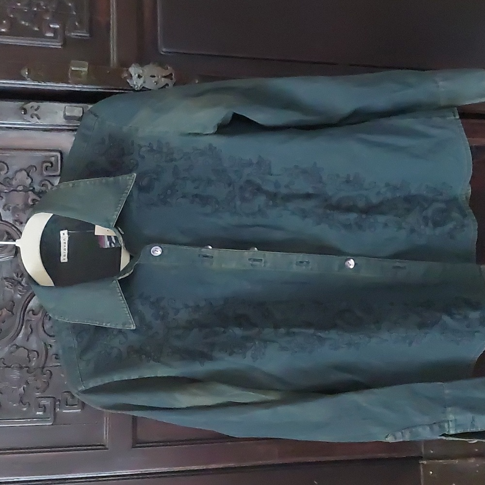 Ladies embroidered button down shirt
